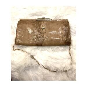 Stylish Vintage Glossy Beige Snakeskin Clutch Gold Shoulder Chain Hinged Bag